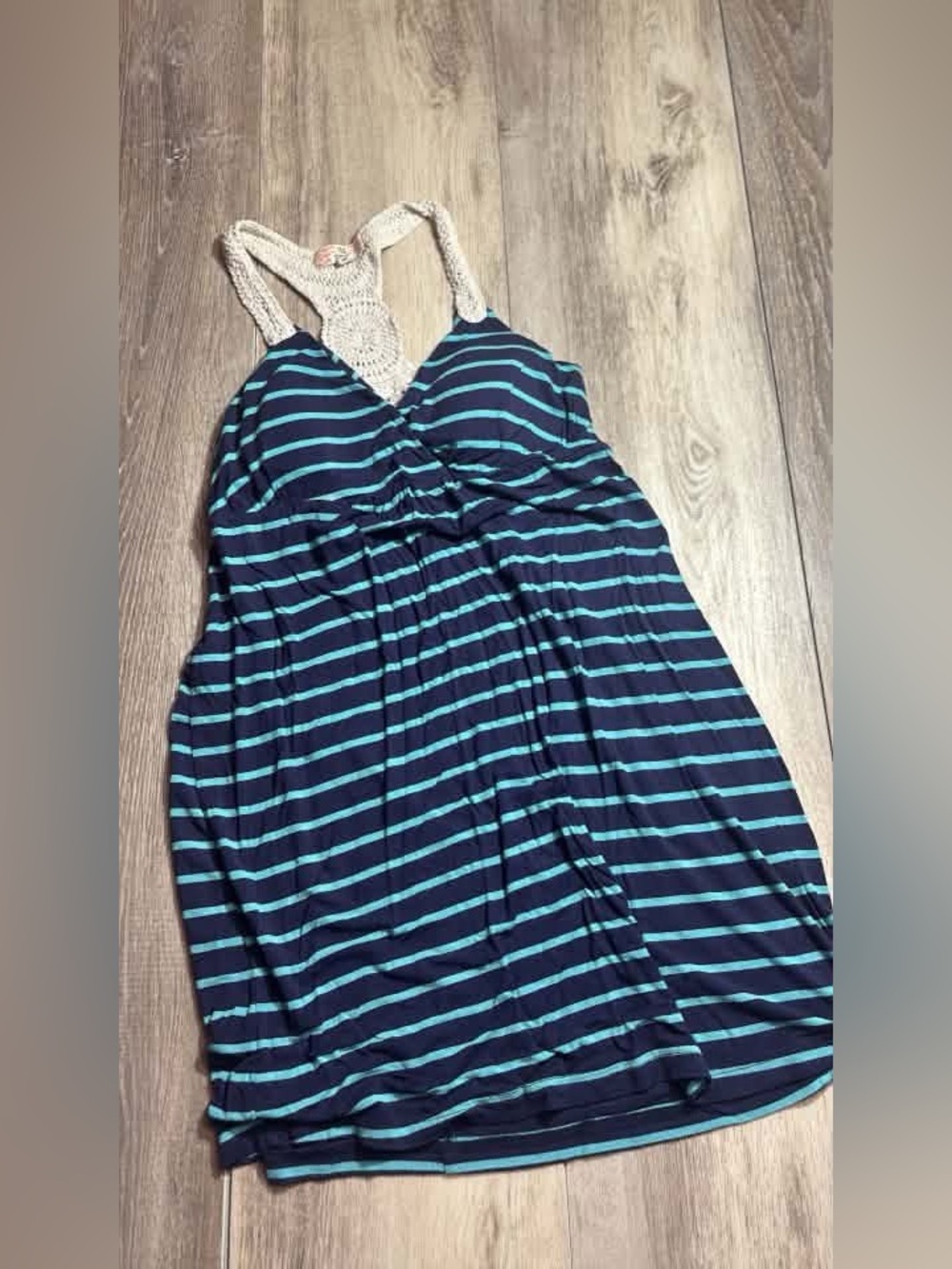 Pink Republic Navy & Teal Striped Crochet Racerback Chemise